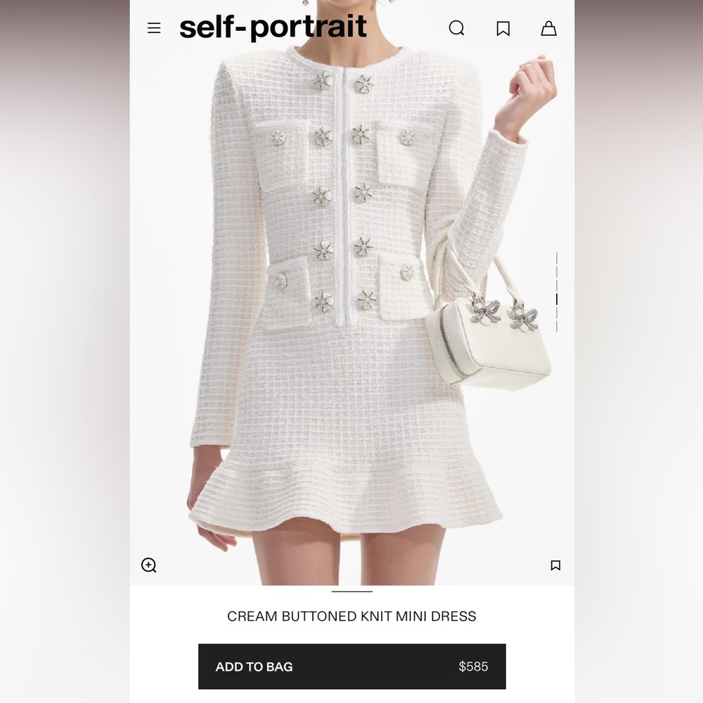 BUTTONED KNIT MINI DRESS IN CREAM
self-portrait